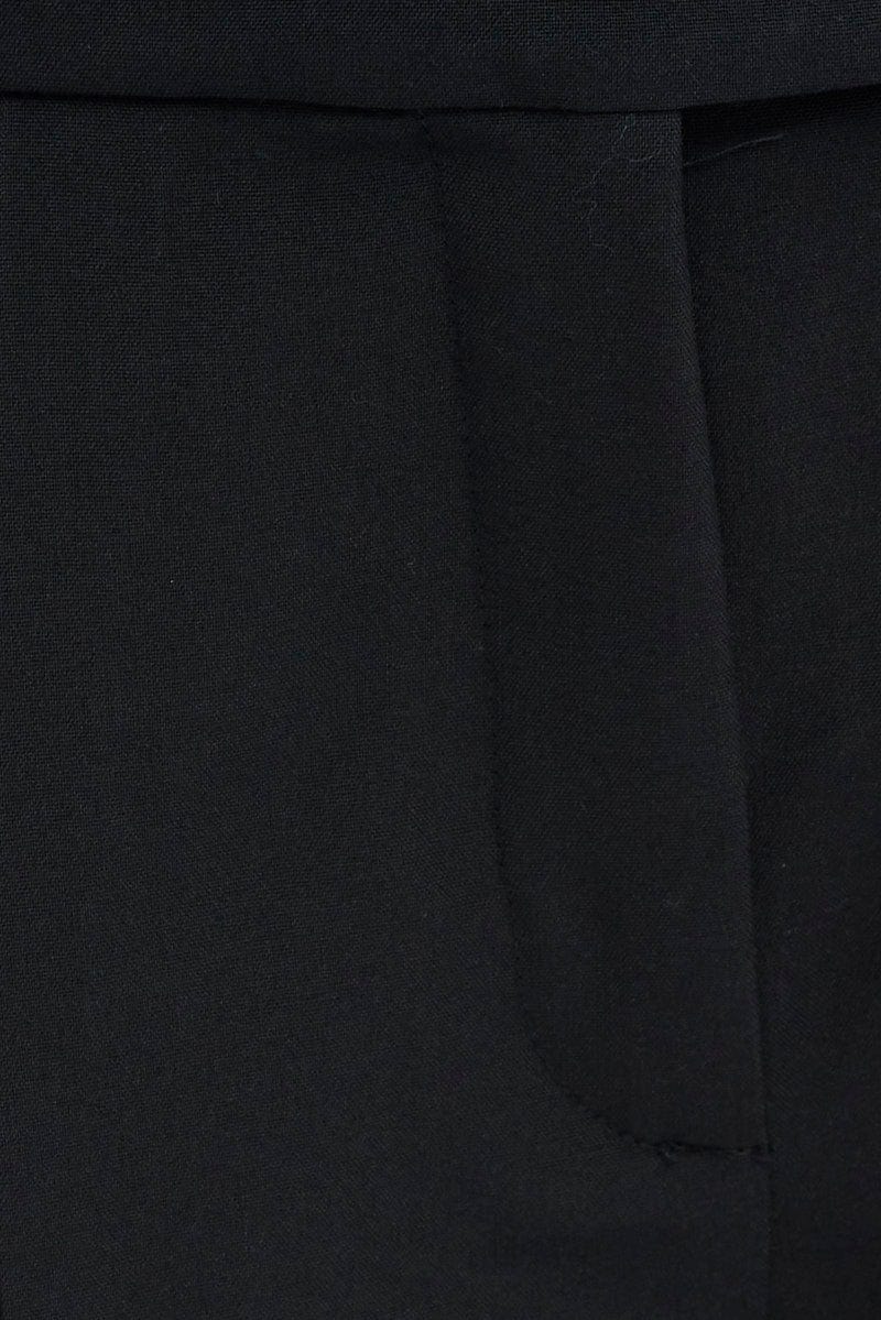 Black Wide Leg Pants Turn Down Waist Low Rise
