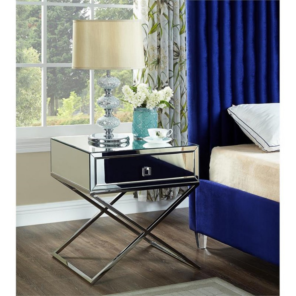 Home Square Lynn Side Table in Mirrored and Chrome   Set of 2   Contemporary   Side Tables And End Tables   by Homesquare  Houzz