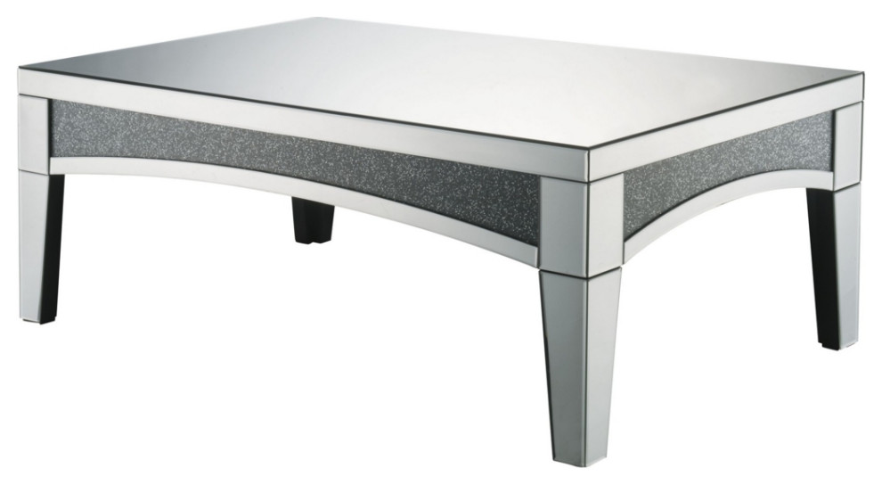 Coffee Table With Mirror Trim And Faux Stone Inlays Silver  Saltoro Sherpi   Contemporary   Coffee Tables   by VirVentures  Houzz