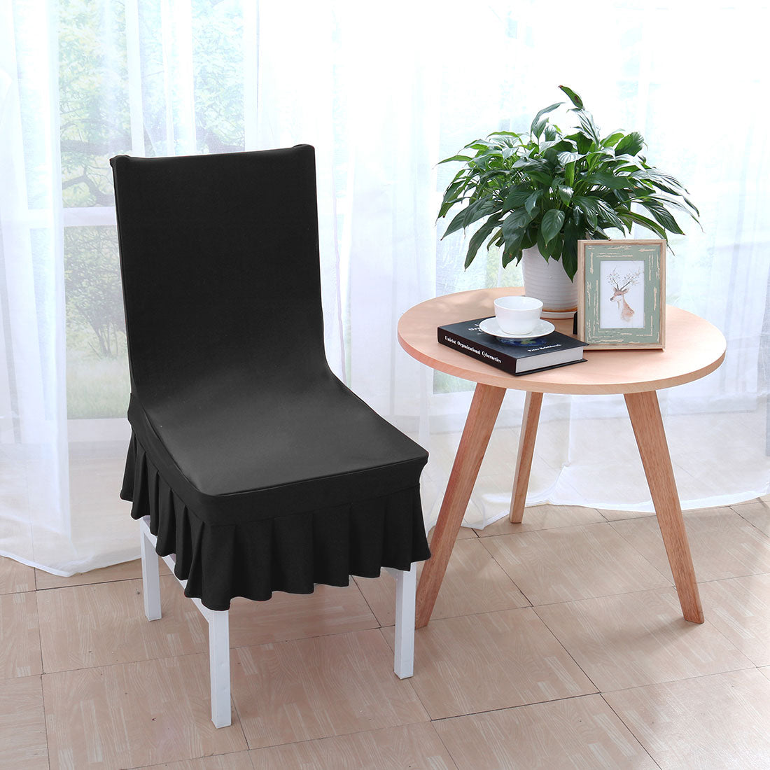 Spandex Stretch Washable Dining Stool Chair Cover Protector Seat Slipcover Black