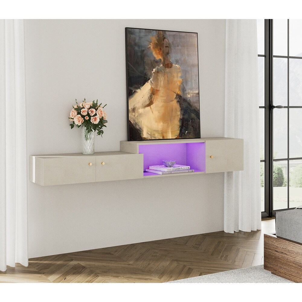 Floating LED Light TV Stand with Charging Station