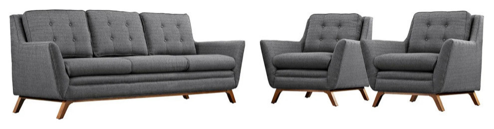 Gillian Gray 3 Piece Upholstered Fabric Living Room Set   Midcentury   Living Room Furniture Sets   by V.S.D Furniture  Houzz