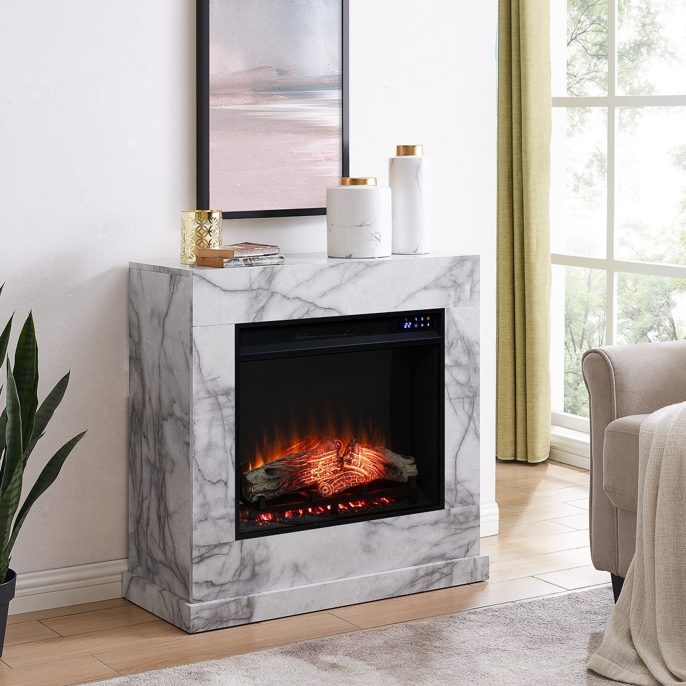 SEI Furniture Dejon Contemporary Electric Fireplace with Faux Stone Mantel