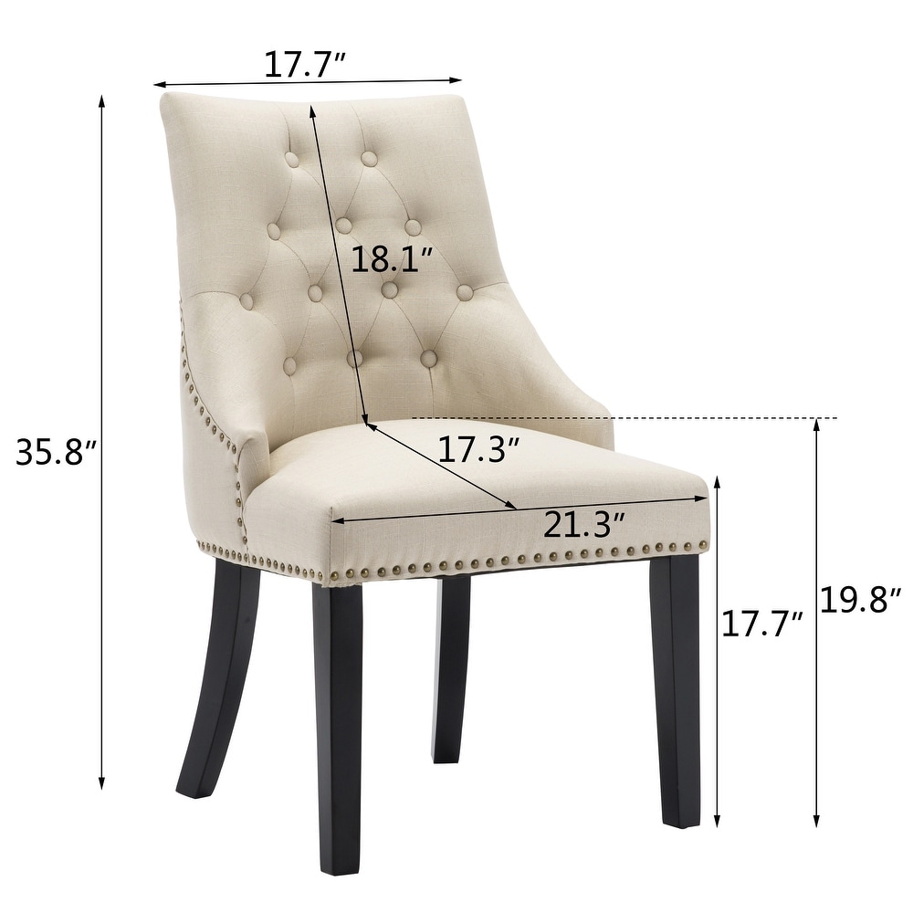 Fabric Upholstered Dining Chairs Button Tufted Nailhead Trim Accent Chairs Set of 2