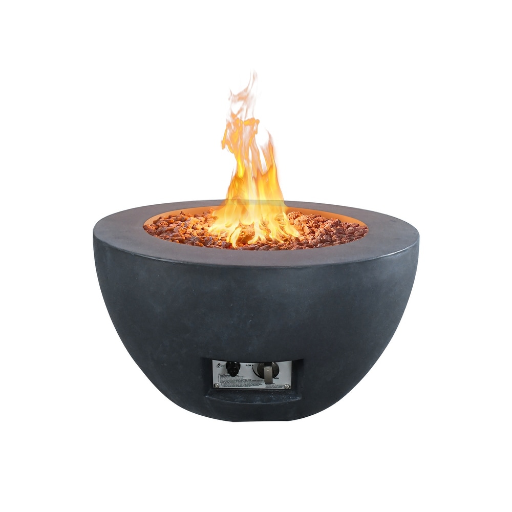 Kante 25 Inch Wide Round Concrete and Metal Outdoor Eco Friendly Smokeless 50 000 BTU Propane Gas Fire Pit Bowl Table