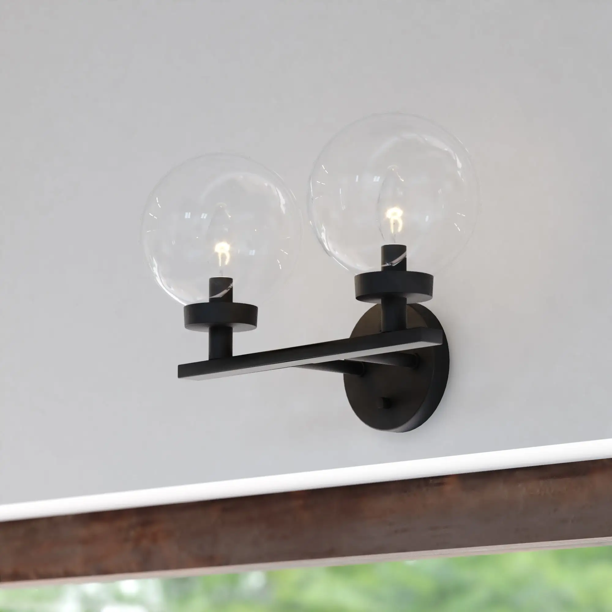 Lander Matte Black Bathroom Vanity Wall Fixture with Clear Glass Globes