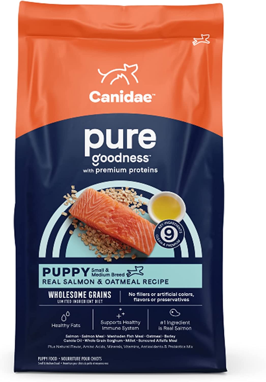 CANIDAE PURE with Wholesome Grains Real Salmon and Oatmeal Recipe Puppy Dry Dog Food 24 Pound (Pack of 1)