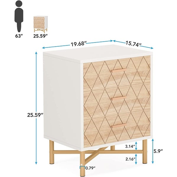 Wood Nightstand Bed Side Table with 3 Drawers