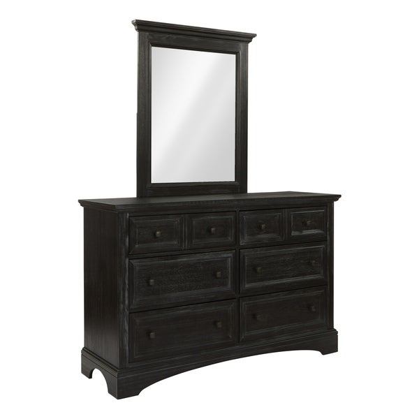 Farmhouse Basics 6 Drawer Dresser and Mirror Set in Rustic Black - - 21470468