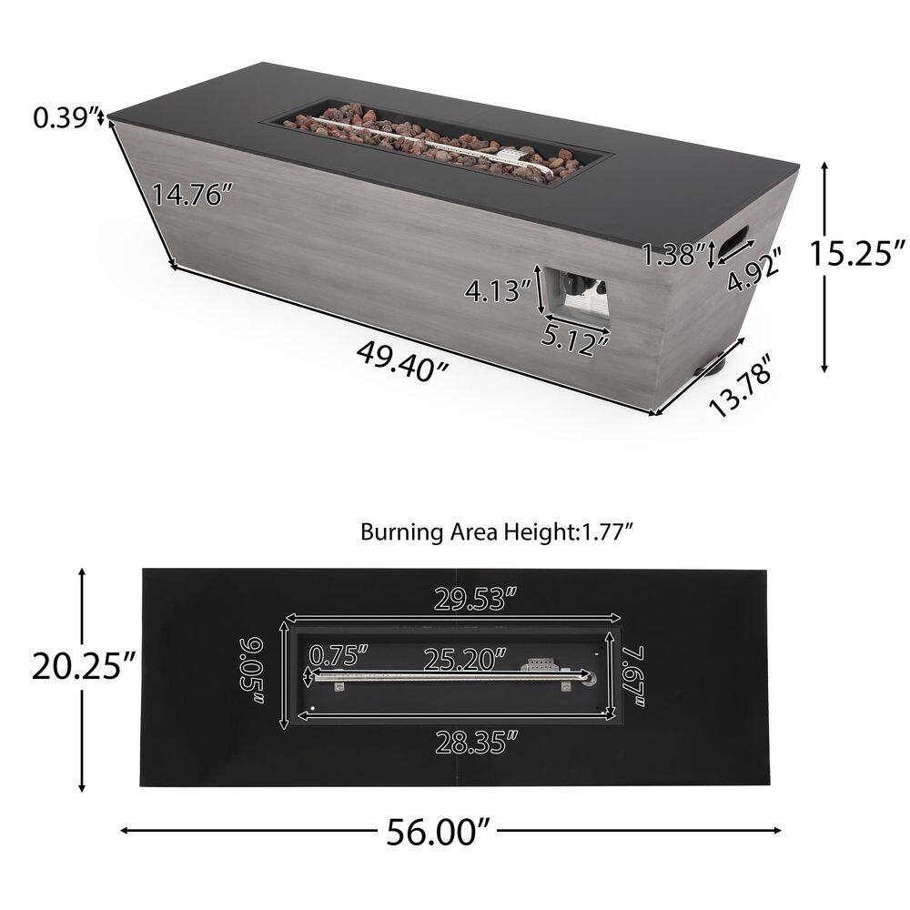 Noble House Langton 16 in. x 20 in. Rectangular Concrete Propane Fire Pit in Dark gray with Tank Holder 70827