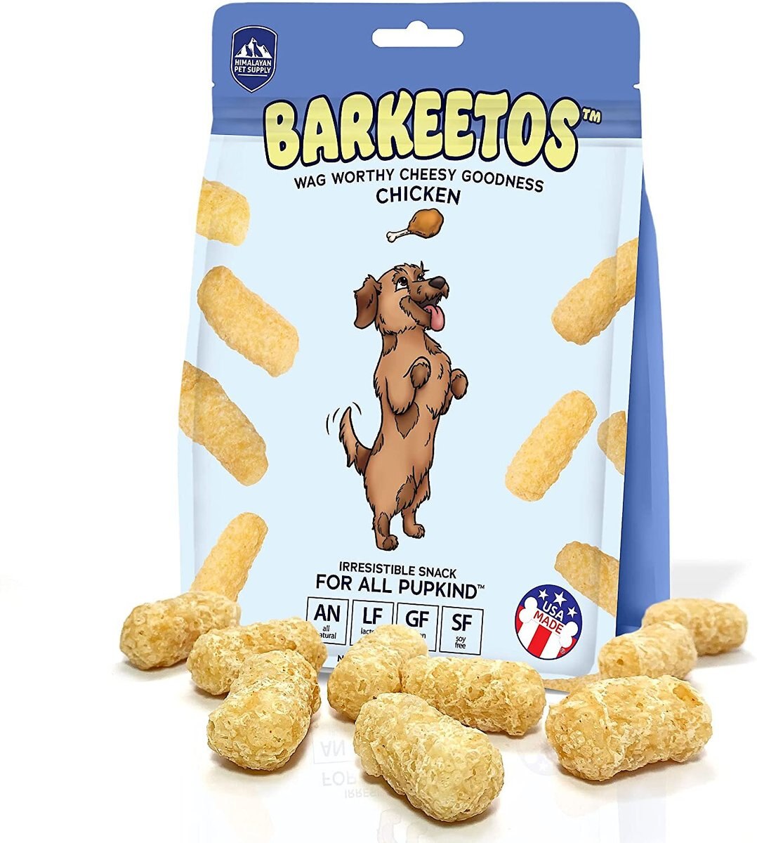 Himalayan Pet Supply Barkeetos Grain-Free Chicken Crunchy Dog Treats， 3-oz bag