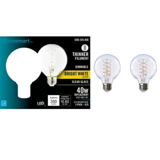 EcoSmart 40-Watt Equivalent G25 Dimmable Fine Bendy Filament LED Vintage Edison Light Bulb Bright White (2-Pack) G25C5E26830S