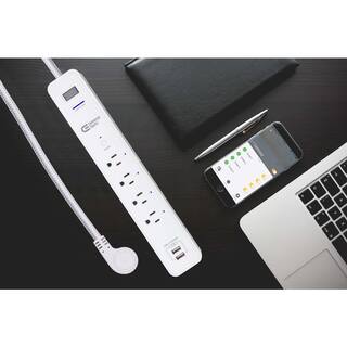 Commercial Electric 3 ft. 4-Outlet White Surge Protector Smart with USB Powered by Hubspace LTS-4G-W-1