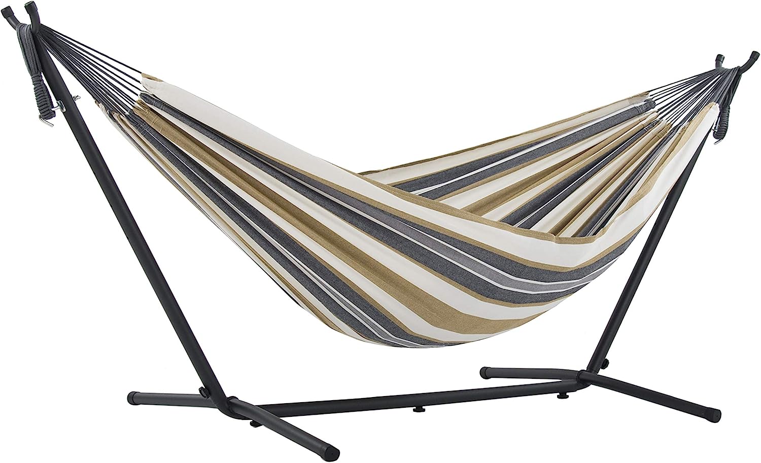 Double Cotton Hammock with Space Saving Steel Stand, Tropical (450 lb Capacity - Premium Carry Bag Included)