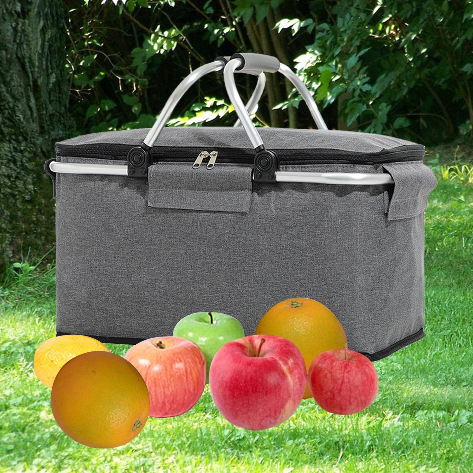 Large Size Picnic Basket Strong Aluminum Waterproof Collapsible Easy Storage Camping Picnicking Lake Trips Family Vacations Keeps Food Cold Gray 42x23x23cm