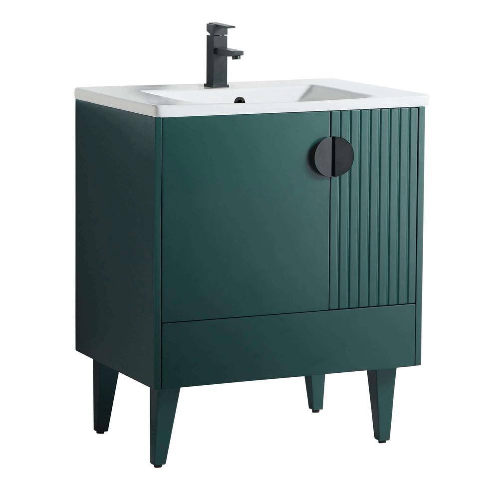 FINE FIXTURES Venezian 30 in. W x 18.11 in. D x 33 in. H Bathroom Vanity Side Cabinet in Green with White Ceramic Top VN30GN-VNHA1BL