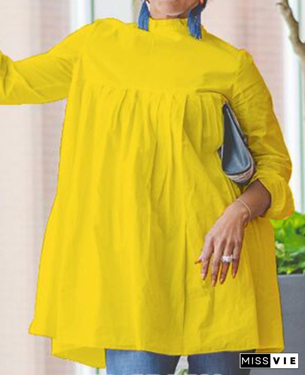 Long Sleeve Solid Female Casual Blouse Shirt Dress