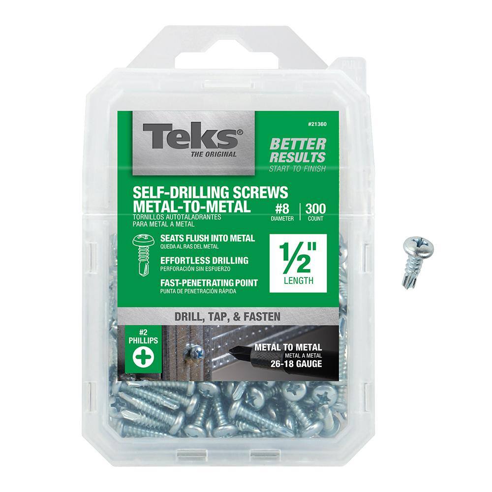 Teks #8 12 in. Phillips Pan-Head Self-Drilling Screws (300-Pack) 21360