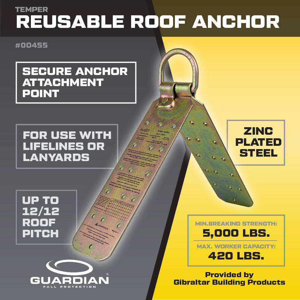 Guardian Fall Protection 4 in. x 1.25 in. x 11 in. Temper Reusable Roof Anchor 00455