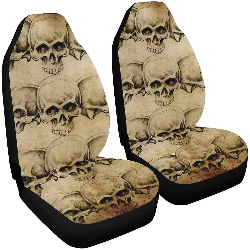 Set Of 2 Car Seat Covers Skull Universal Auto Front Seats Protector Fits For Car，suv Sedan，truck D 73544