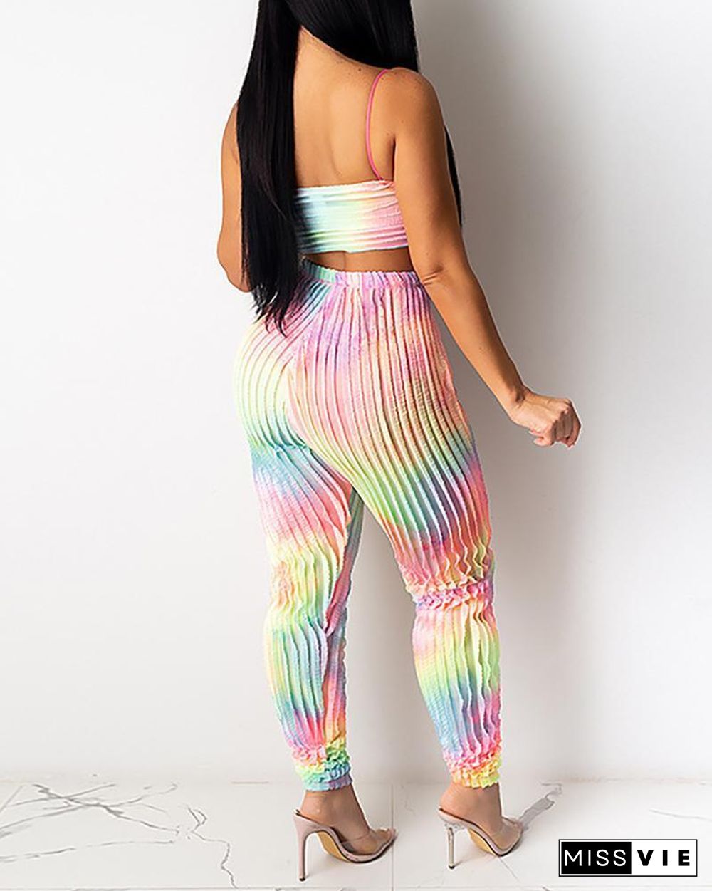 Tie Dye Print Ruched Top & Pants Set P15937