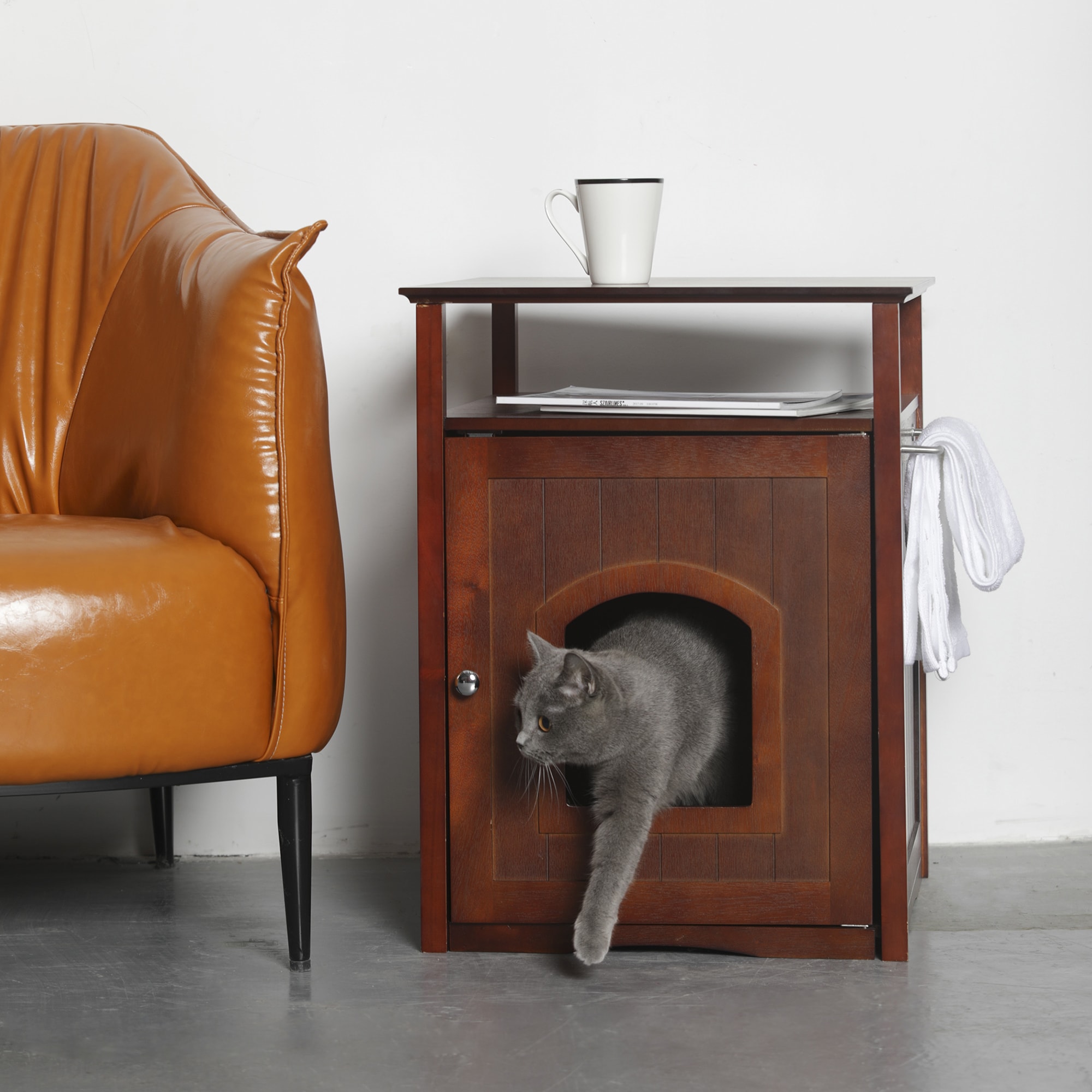 Zoovilla Cat Washroom-Night Stand  Pet House in Walnut