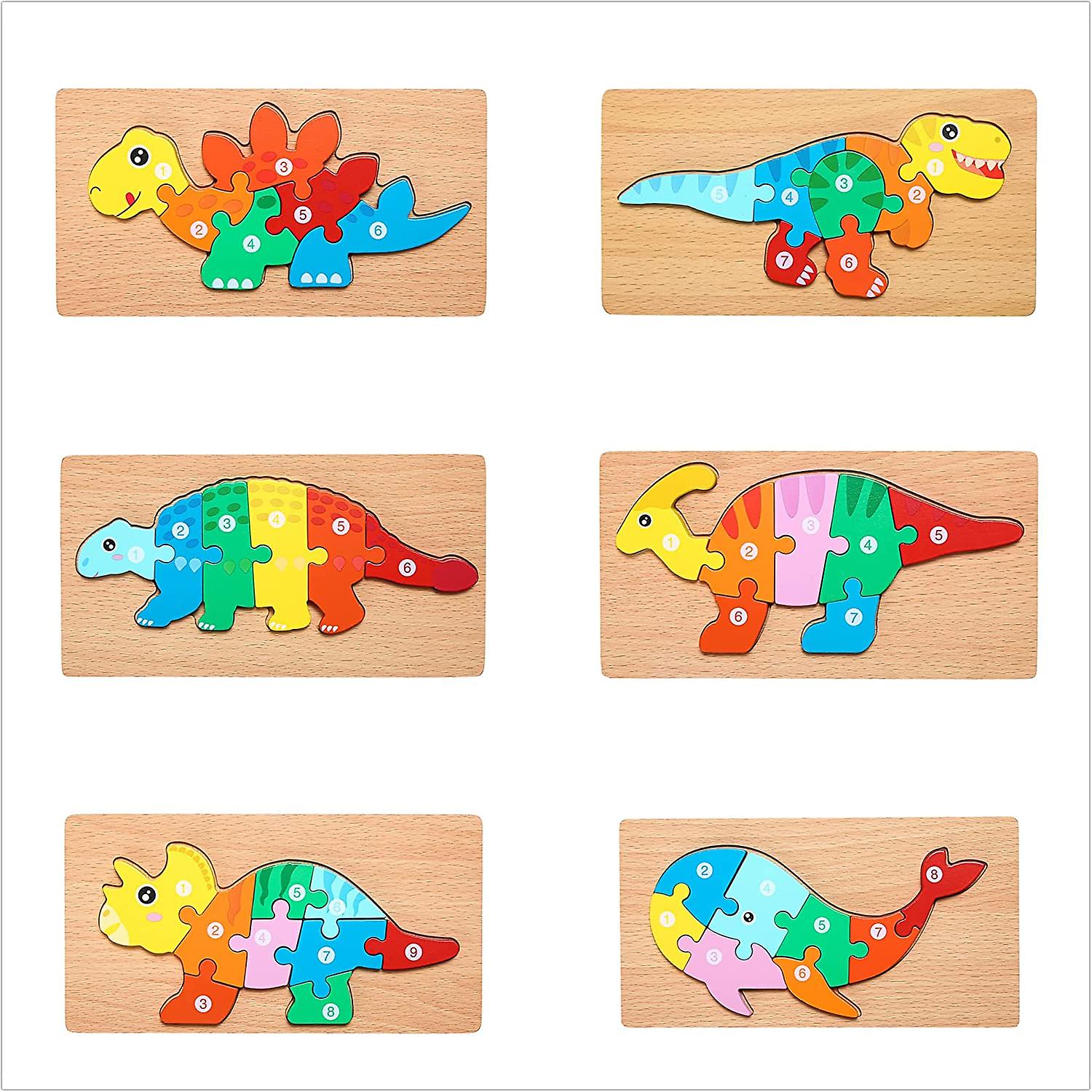 6 Pack Animals Wooden Puzzles For Kids Ages 3-5，cute Dinosaur Whale Toddler Gift Preschool Game Puzzle，cartoon Shapes Numbers Learning Developmental E