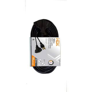 HDX 100 ft. 163 Light Duty IndoorOutdoor Extension Cord with Tri-tap Black SJTW163100BLPB