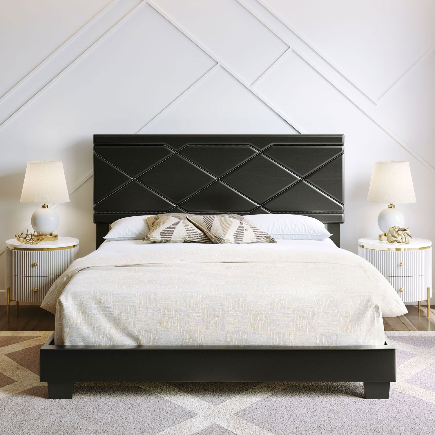 Boyd Sleep Antwerp Faux Leather King Platform Bed Frame and Headboard, Black