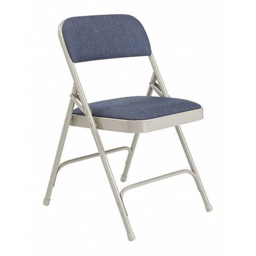 (4 Pack) NPS 2200 Series Deluxe Fabric Upholstered Double Hinge Premium Folding Chair, Imperial Blue Fabric/Grey Frame