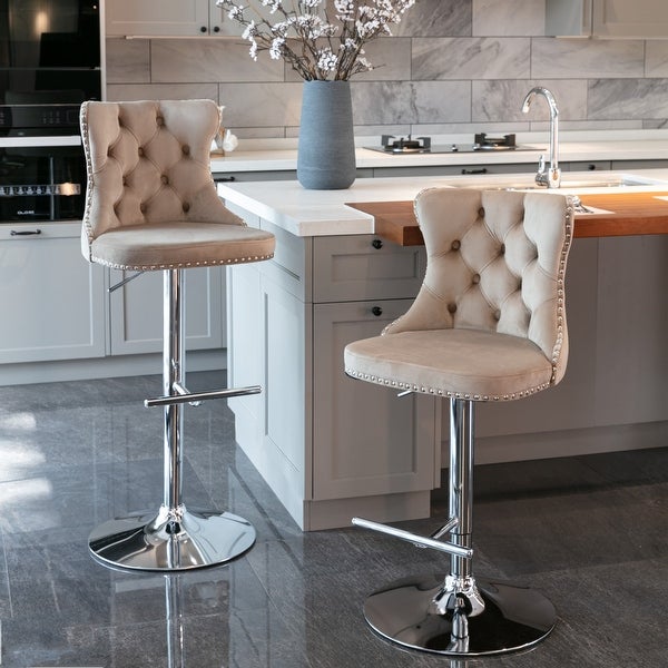 Swivel Velvet Barstools Adjusatble Seat Height