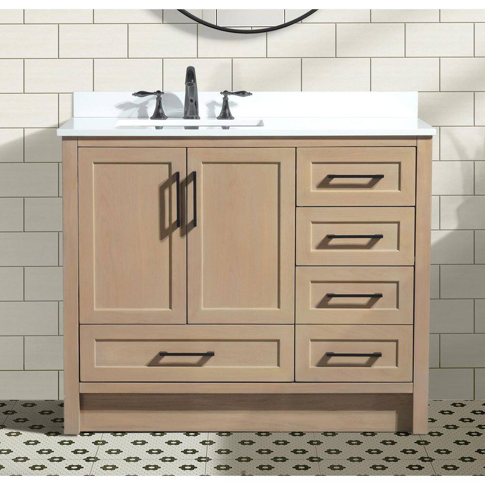 Ari Kitchen and Bath Huntington 42 in x 22 in D x 34.50 in H Bath Vanity in Oak Gray with White Engineered Stone Top with White Basin AKB-HUNTING-42-OAKGRY-WHTOP