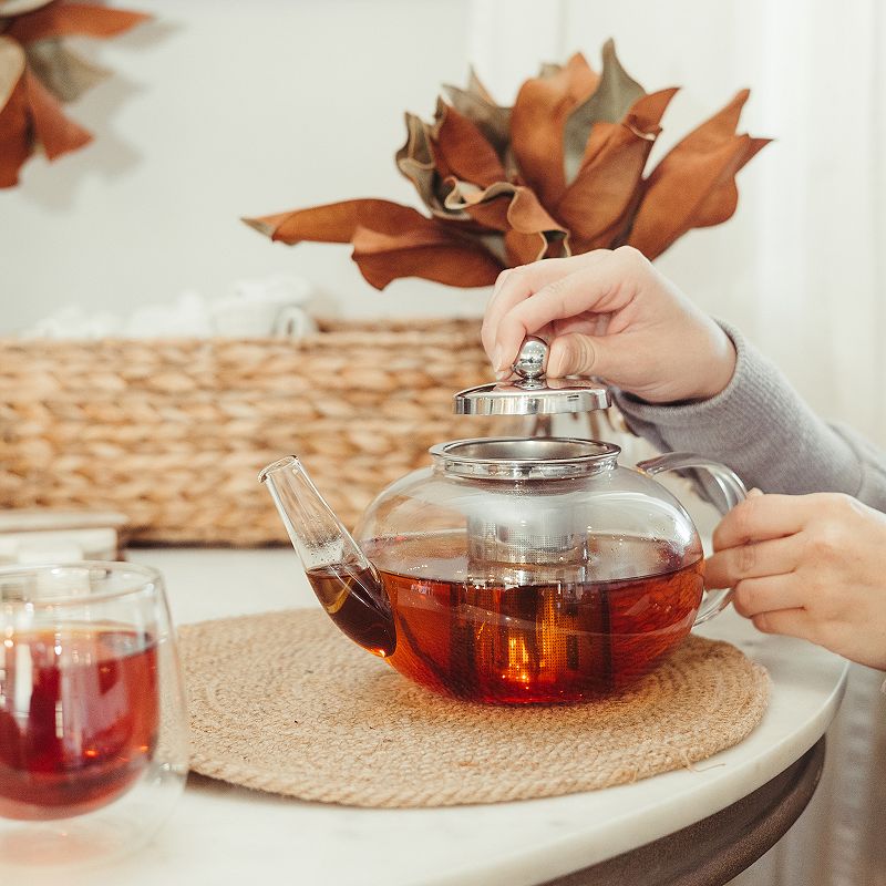 GROSCHE JOLIETTE Glass Infuser Teapot， Stainless Steel Lid and Strainer