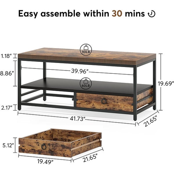 Mid-Century Coffee Table with Open Storage and Cabinet for Living Room