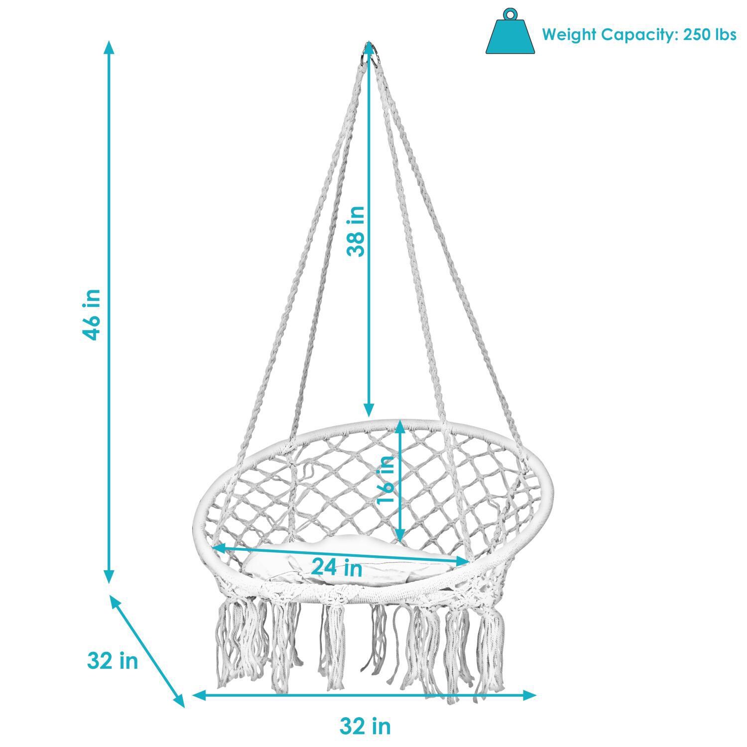 Ultimate Patio Macrame Hammock Chair w/ Tassels and Cushion