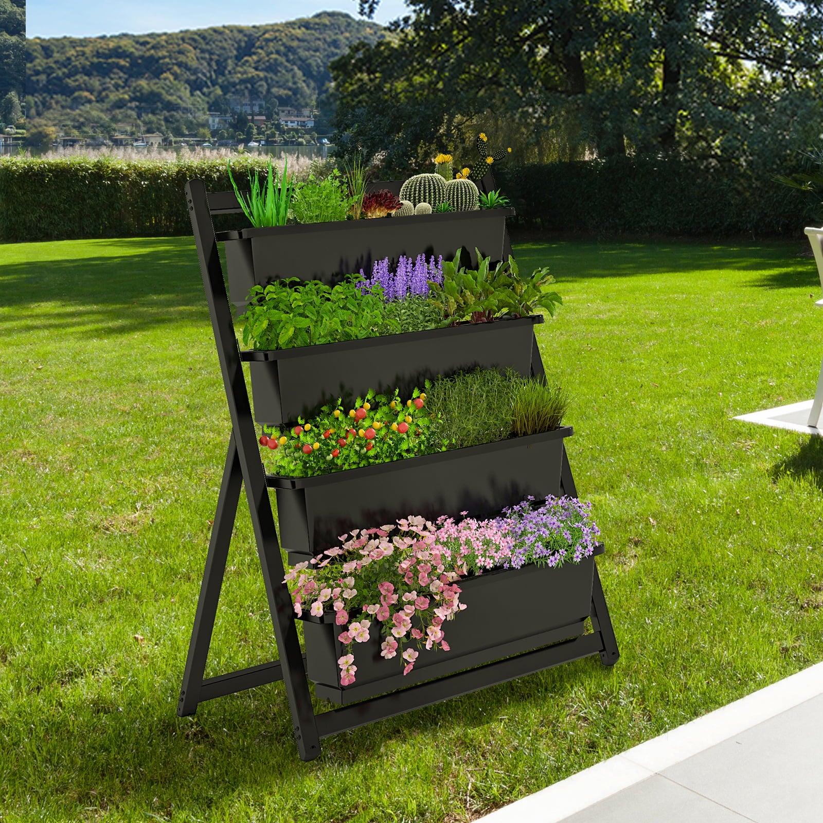 FLEXIMOUNTS 4-Tiers Vertical Raised Garden Bed 4Ft Freestanding Elevated Garden Planters 45