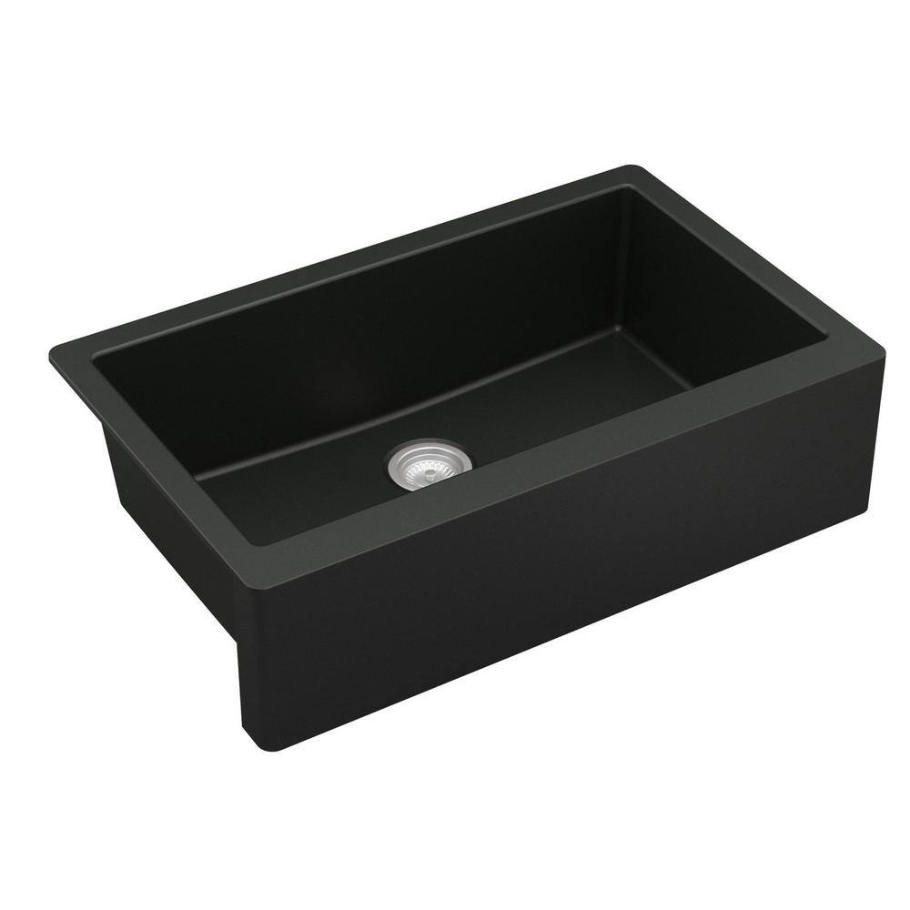 Karran FarmhouseApron-Front Quartz Composite 34 in. Single Bowl Kitchen Sink in Black QA-740-BL