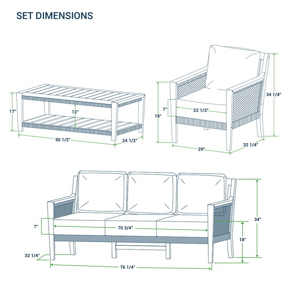 Cambridge Casual Nassau 4 Piece Teak Wood Outdoor Conversation Set