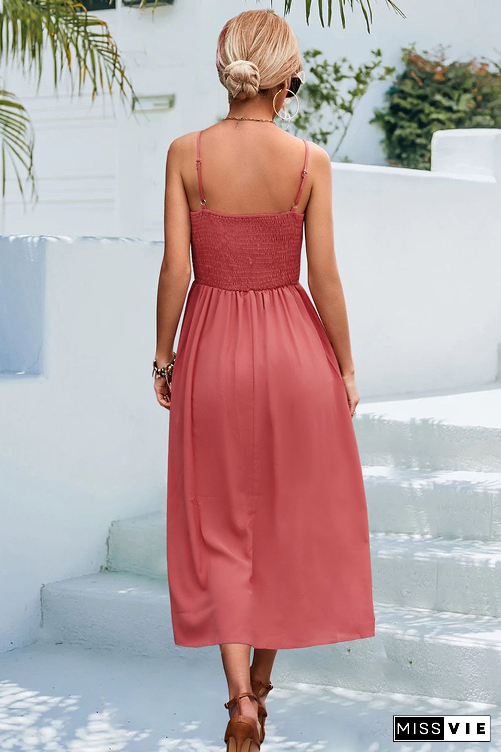 Sleeveless Buttoned Spaghetti Long Dress