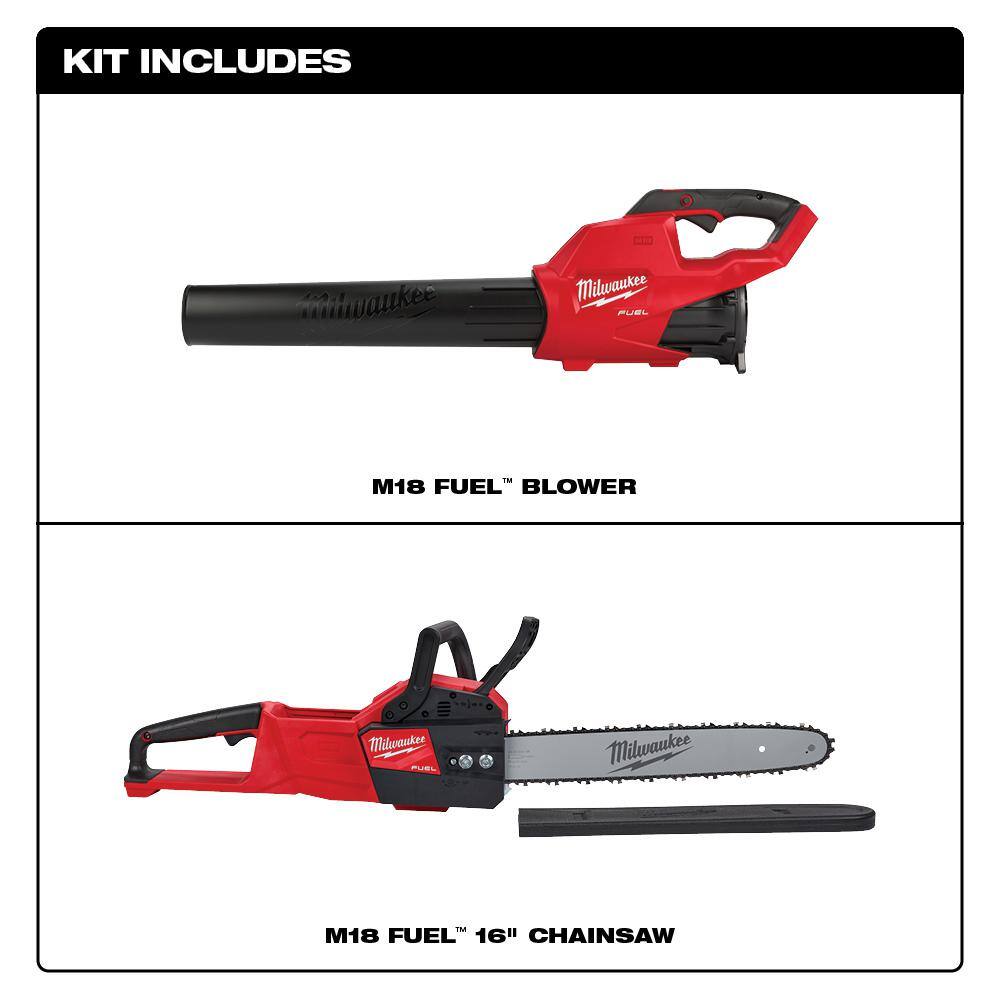 MW M18 FUEL 16 in. 18-Volt Lithium-Ion Brushless Battery Chainsaw and Blower Combo Kit (2-Tool) 2727-20-2724-20