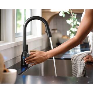 MOEN Adler Touchless Single-Handle Pull-Down Sprayer Kitchen Faucet with MotionSense Wave and Power Clean in Matte Black 87233EWBL