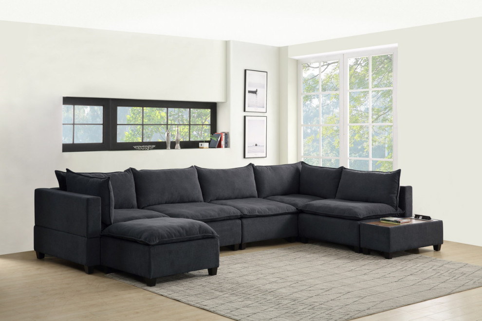 Madison Dark Gray 7Pc Modular Sectional Sofa Chaise  USB Storage Console Table   Modern   Sectional Sofas   by Kolibri Decor  Houzz