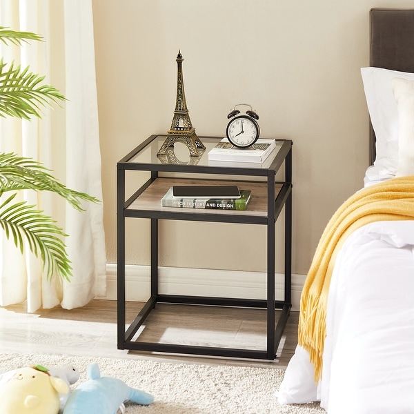 2-Tier Side Table Tempered Glass Top