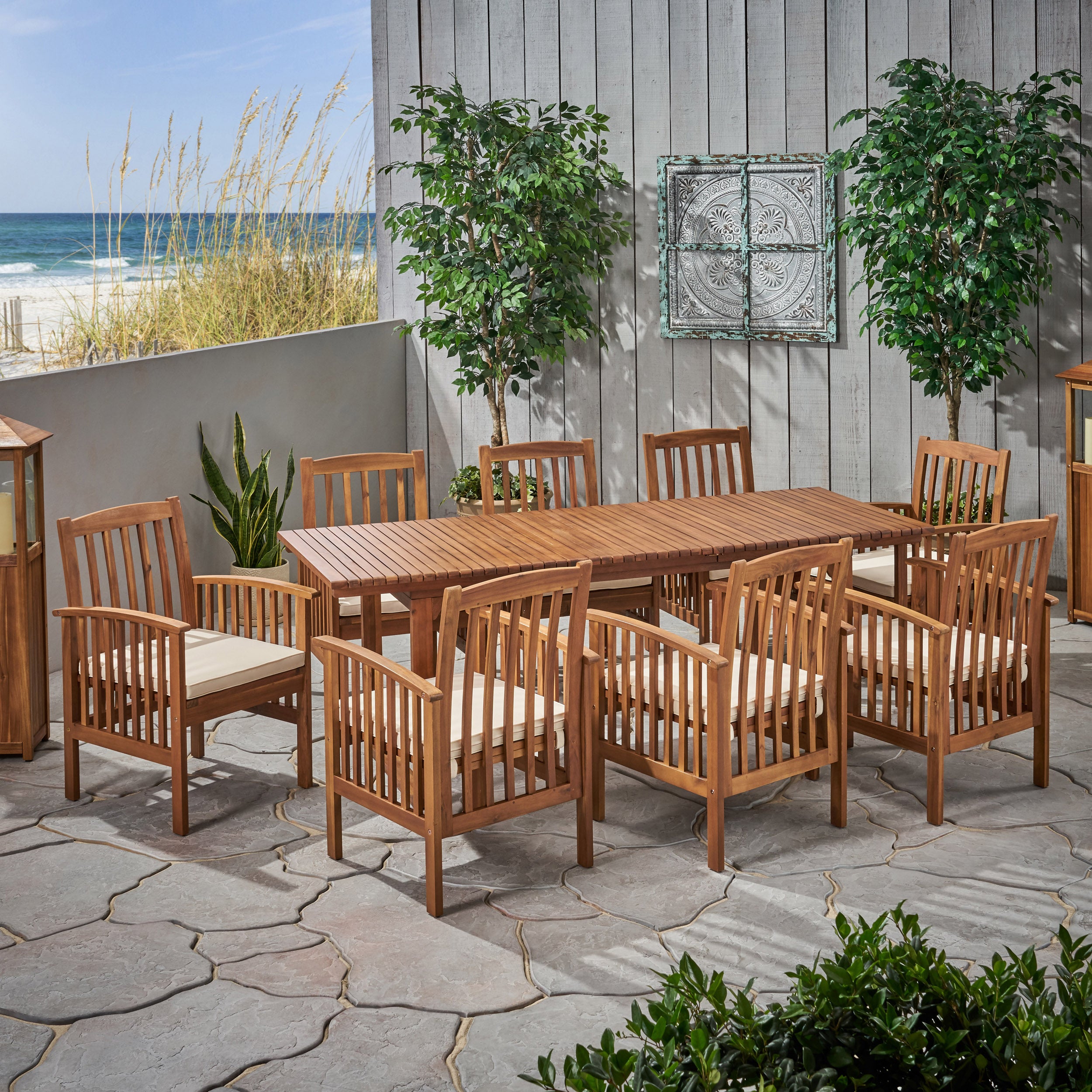 Bowdon Outdoor 8 Seater Expandable Acacia Wood Dining Set