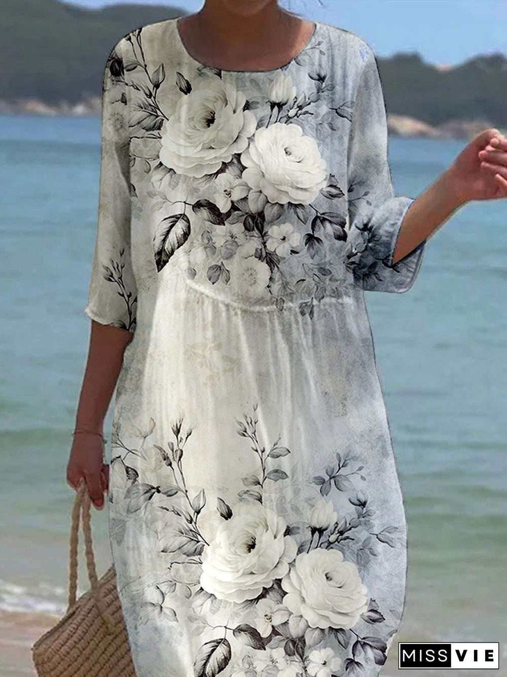 Women's Retro Floral Art Printed Casual Holiday Dress