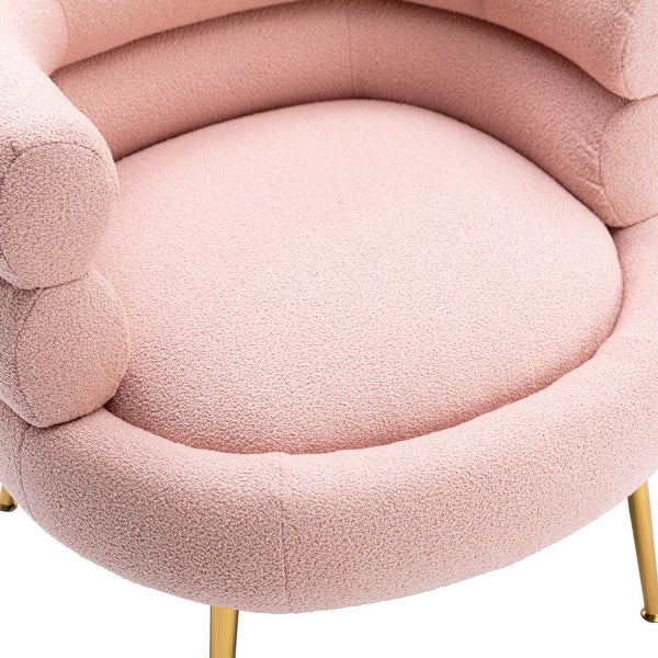 Modern Velvet Tufted Chaise Lounge Chair Accent Chair with Metal Legs for Small Space Living Room， Pink