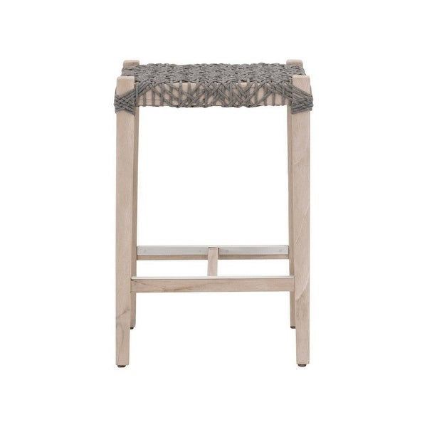 Tinsy 26 Inch Wood Patio Backless Counter Stool with Rope Woven Seat， Gray - 17.5L x 17.25W x 26H