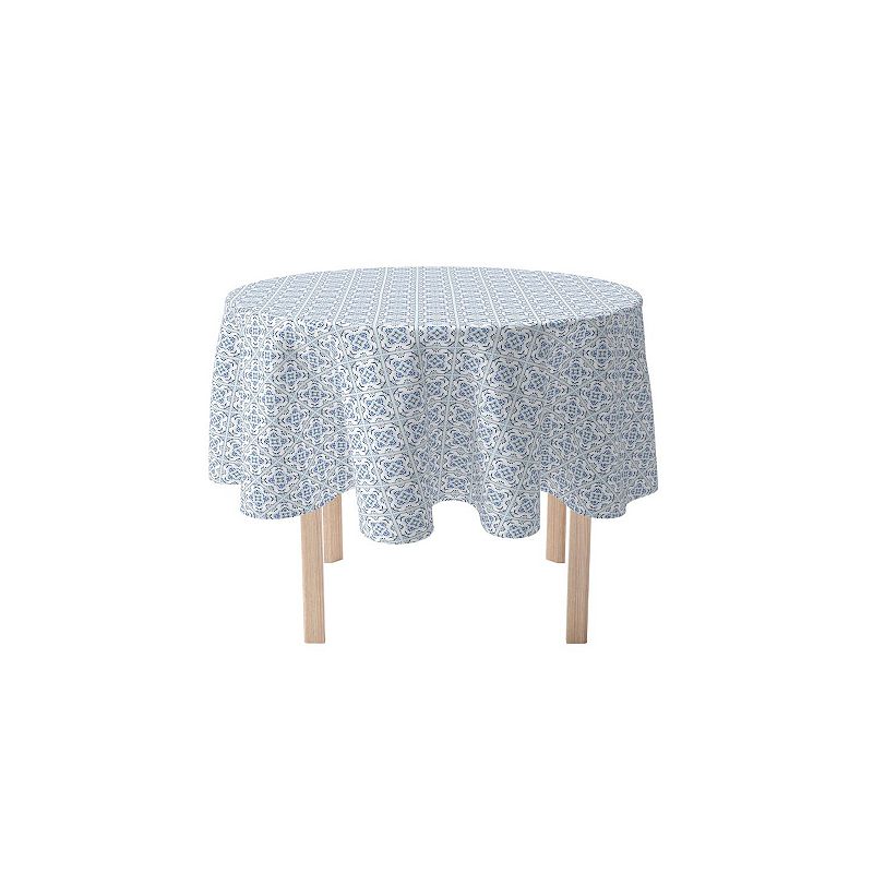 Round Tablecloth， 100% Cotton， 60 Round， Blue Tile Frames