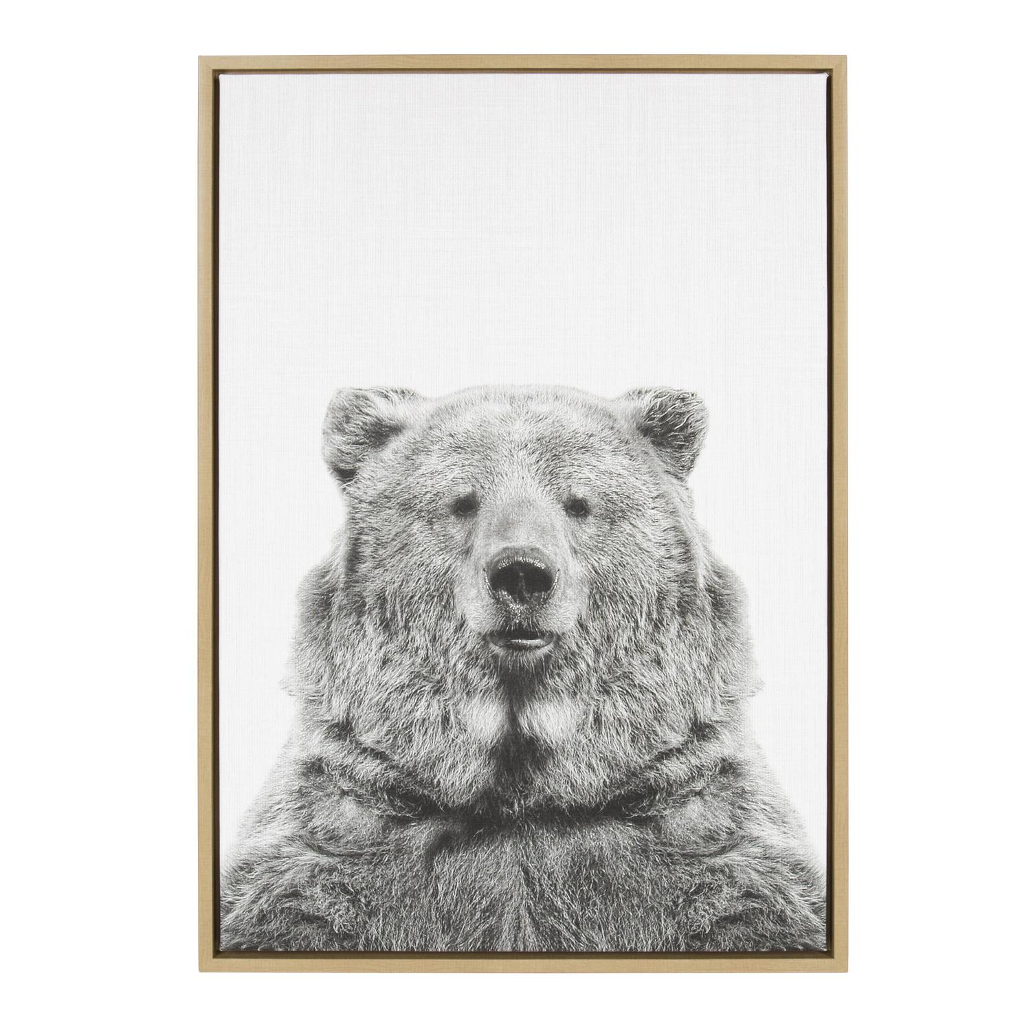 Kate and Laurel Sylvie Bear Animal Print Black and White Portrait Framed Canvas Wall Art by Simon Te Tai， 23and#215;33 Natural