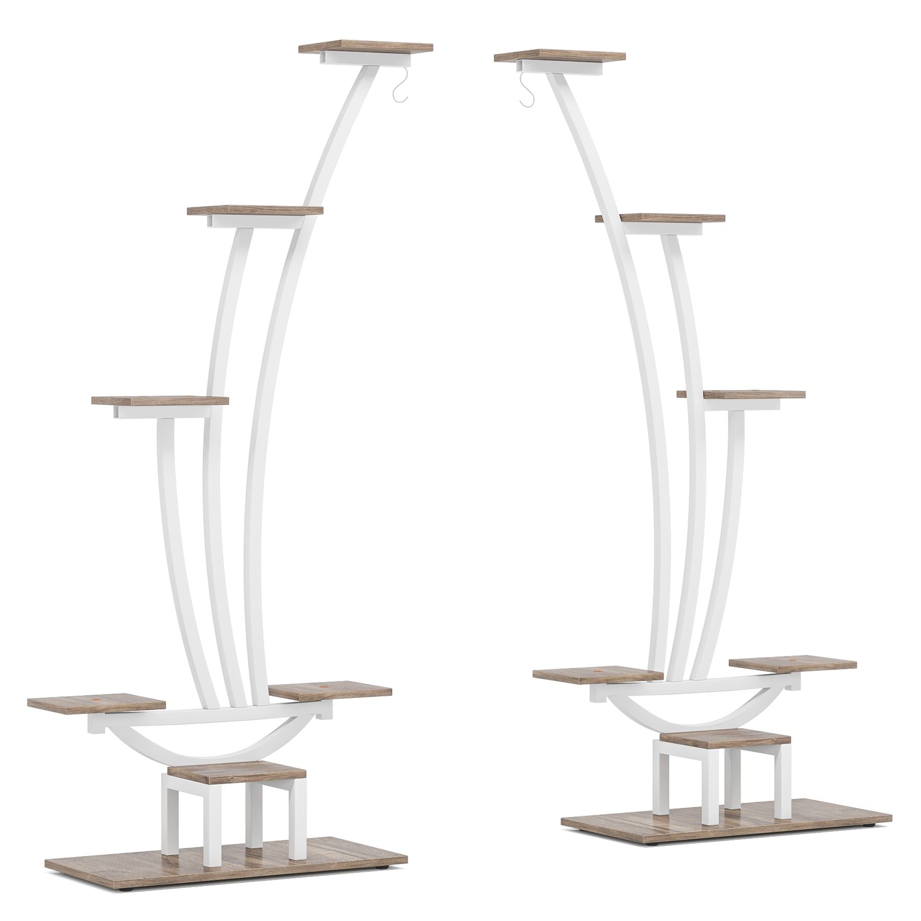 6-Tier Plant Stand Pack of 2, Metal Curved Display Shelf with 2 Hanging Hooks